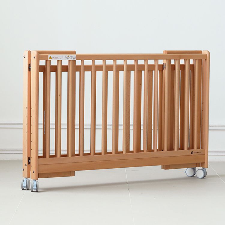 Wood Folding Baby Crib Modern Convertible Nursery Bed with Guardrail