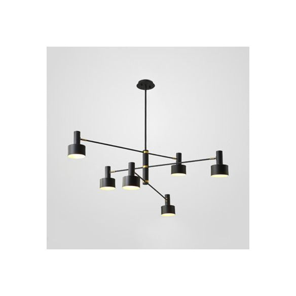 Black/White Nordic Long Arm Chandelier with Drum Shade Metal Hanging Lighting for Living Room Hote