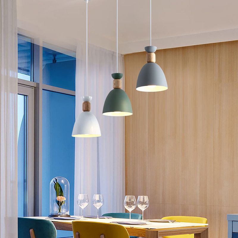 Macaron concis moderne suspension du dôme en bois de la lampe en bois avec nuance de fer laquée