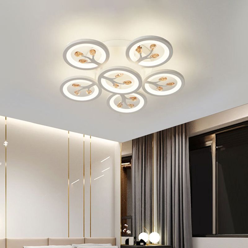 Crystal Tree Shaped Ceiling Lamp Minimalist White LED Semi Flush Light for Living Room