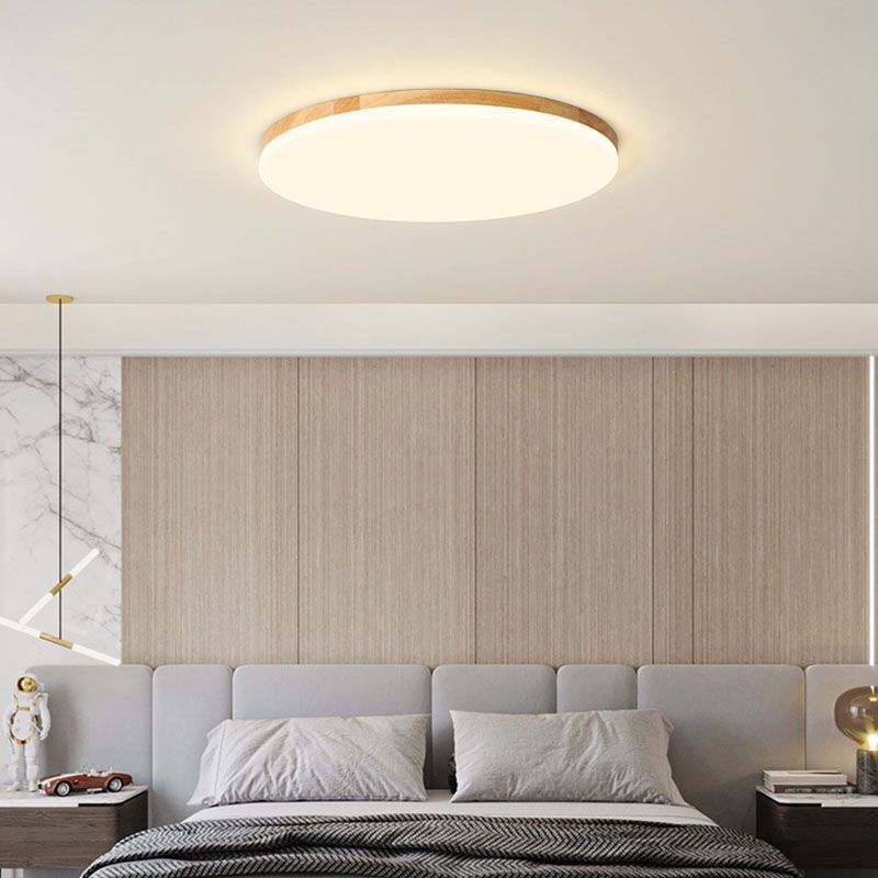 Wooden Circular LED Ceiling Light Acrylic 1-Light Flush Mount for Bedroom