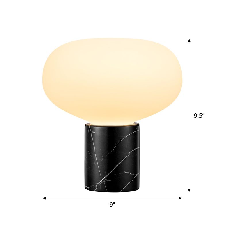 1 Head Oval Table Light Modern White Glass Small Desk Lamp in Black with Marble Base