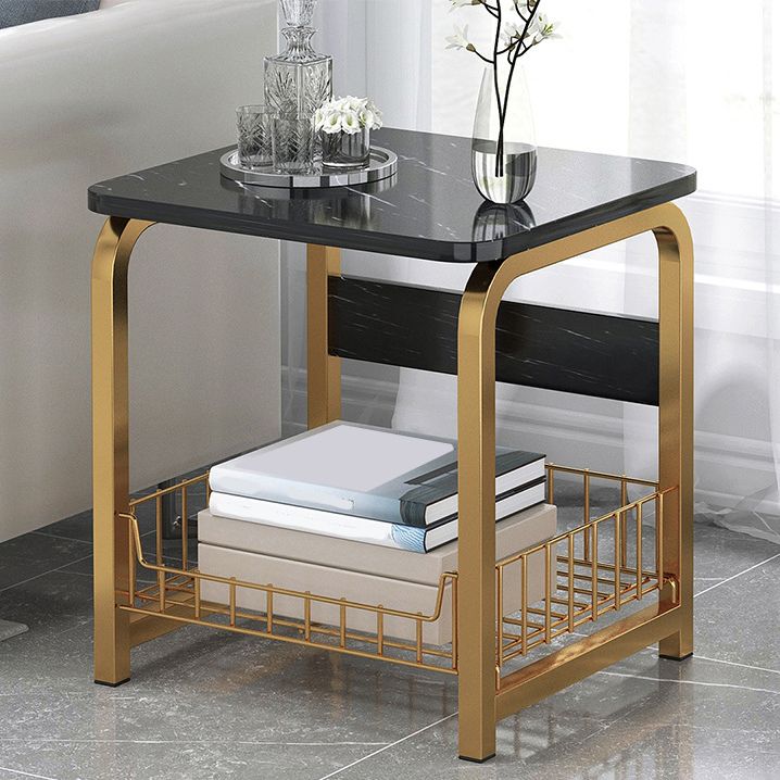 Modern Nightstand with Shelf 12" Wide Metal Night Table with Basket