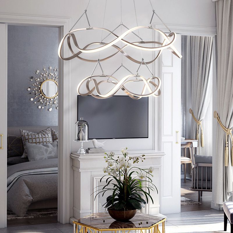 Gold Seamless Curve Chandelier Lighting Minimalist Aluminum LED Pendant Light Fixture