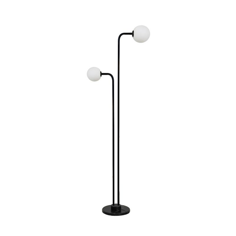 Black Ball-Shaped Standing Lamp Contemporary 2 Bulbs Glass Floor Light for Bedroom