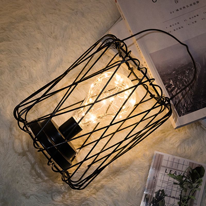 1 Head Barrel/Diamond Table Lamp with Cage Shade Loft Stylish Black Metal Small Table Lamp for Bedside