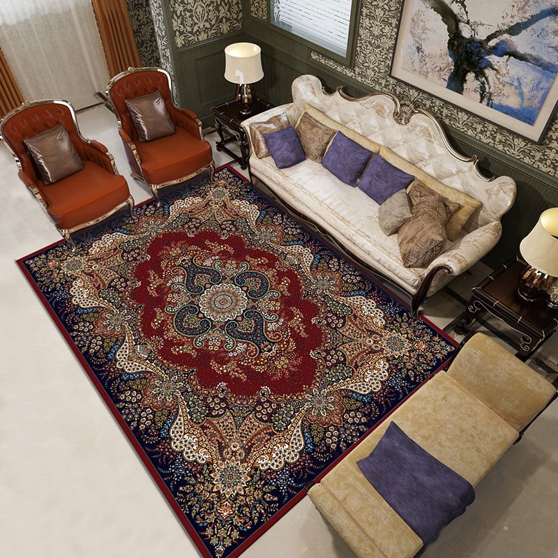 Moroccan Paisley Pattern Carpet Polyester Indoor Rug Pet Friendly Area Rug for Living Room