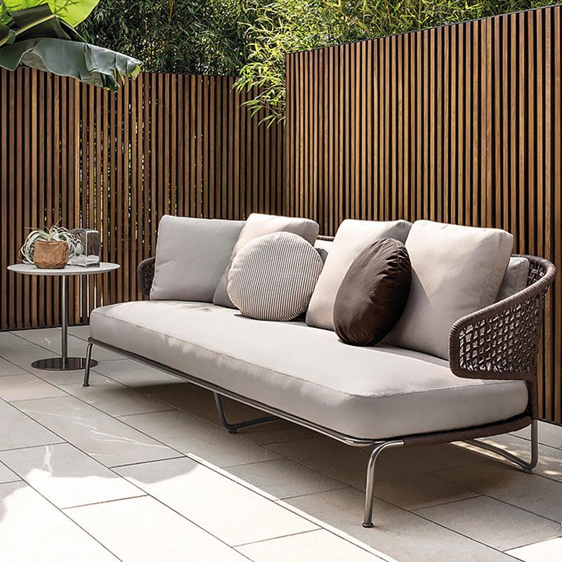 Industrial Symmetrical Outdoor Patio Sofa with Fade Resistant Cushion