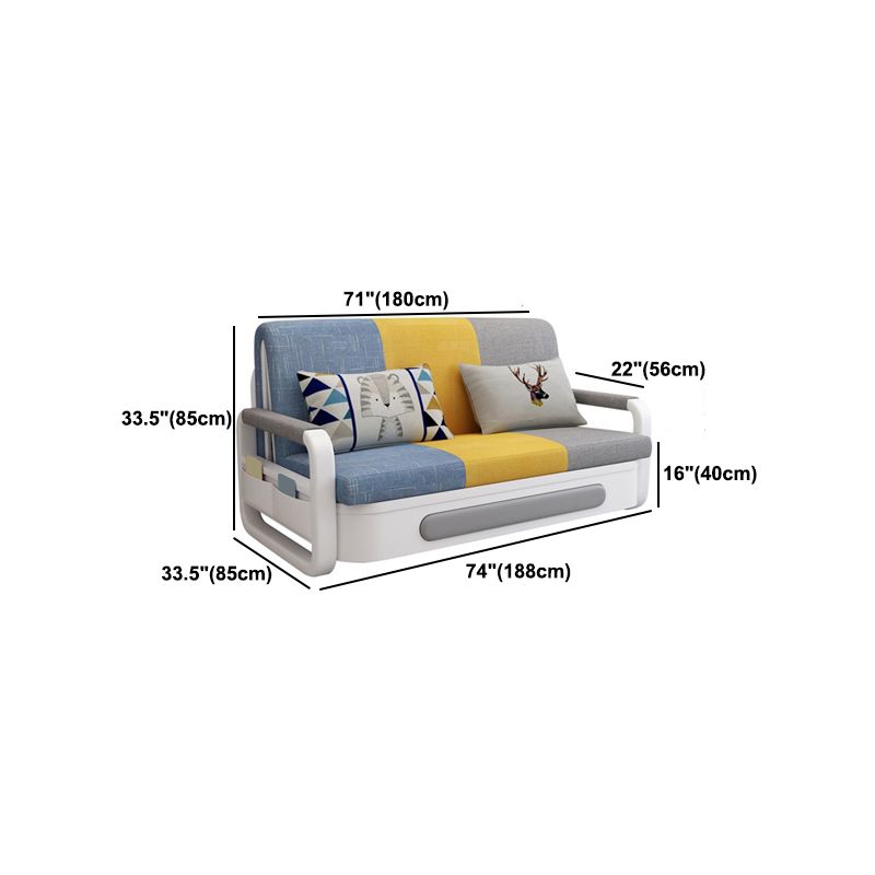 Contemporary Linen Square Arm Sofa Bed Standard Foldable Sofa for Living Room, Apartment