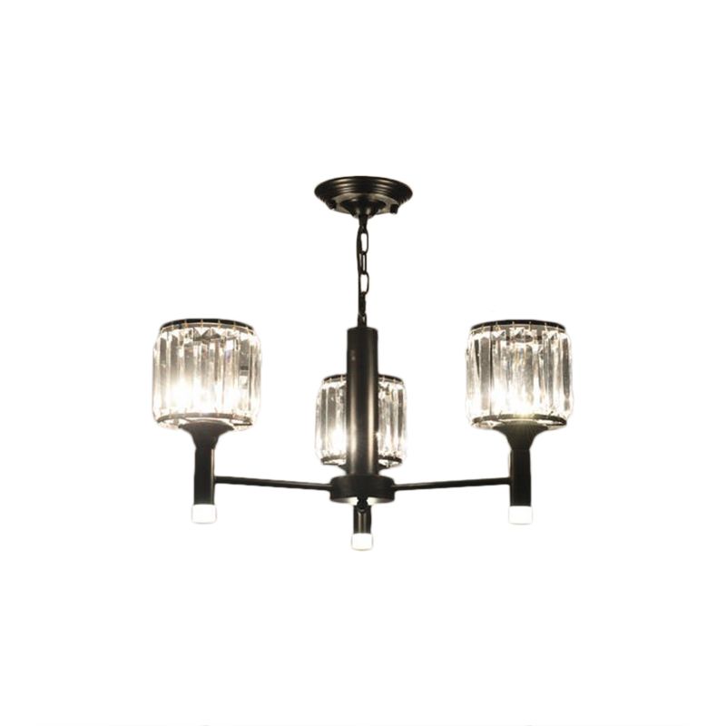 Retro Radial Chandelier Light Crystal 3/6/8 Lights Hanging Lamp in Black for Bedroom