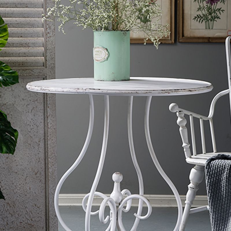 French Country Metal Side Table White Round Outdoor Patio Table