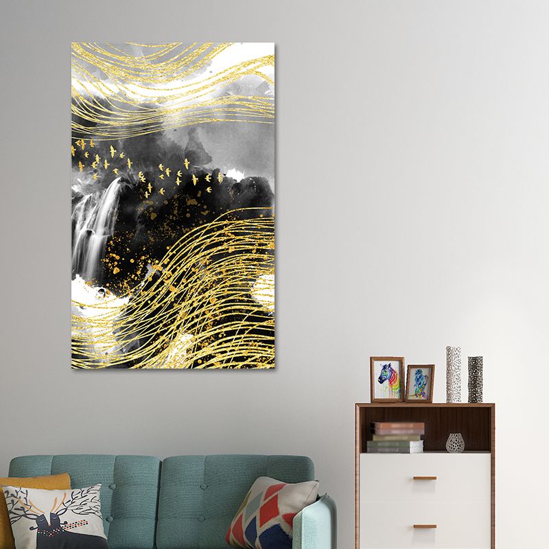 Mountain Landscape Wall Art Set Glam Unique Scenery Canvas Print in Gold for Corridor