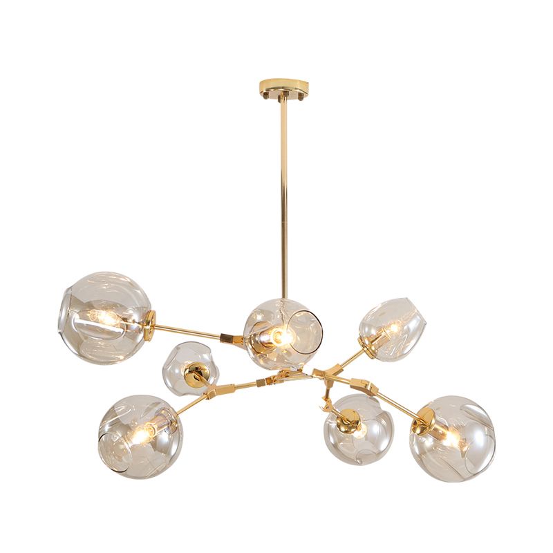 Simplicity Cup Shade Drop Pendant Clear Dimpled Glass 7-Bulb Dining Room Pendant Chandelier in Gold