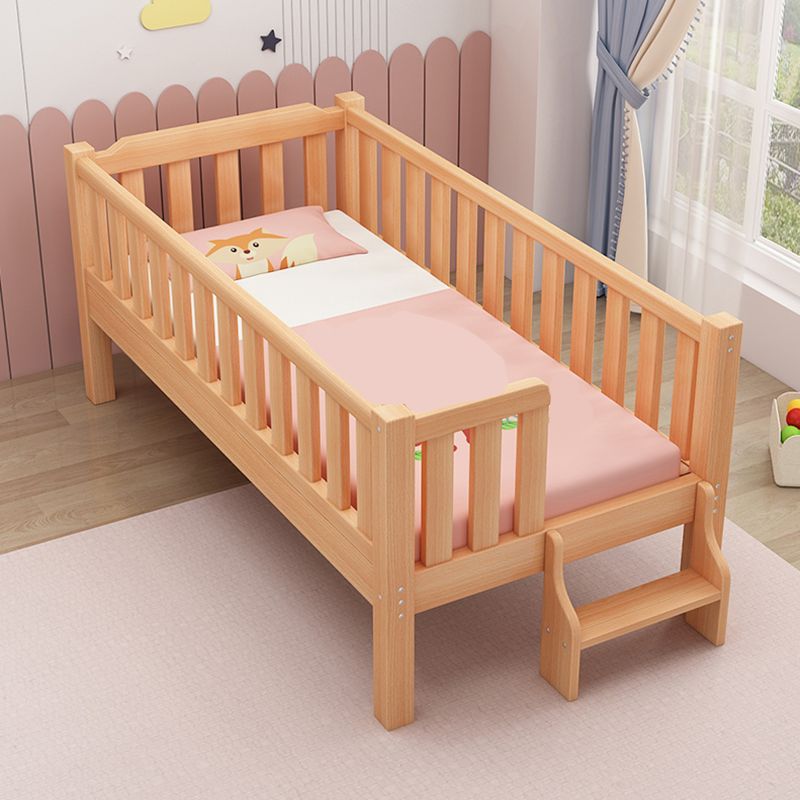 Contemporary Nursery Crib with Guardrail in Natural Beech Wood