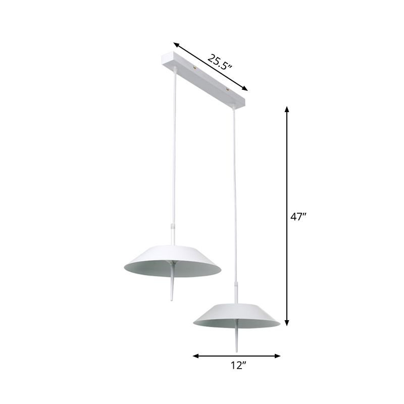 LED Umbrella Shaped Ceiling Pendant Light Industrial Iron 2 Lights White Hanging Light in Warm/White Light