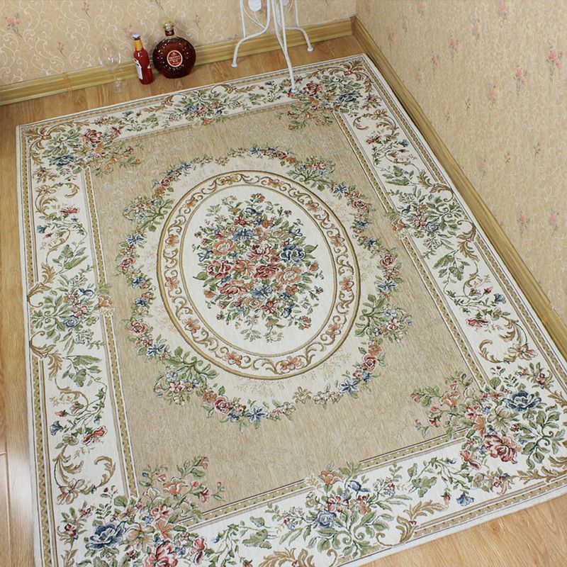 Victorian Living Room Rug Multi Colored Peonies Carpet Cotton Machine Wash Non-Slip Backing Rug