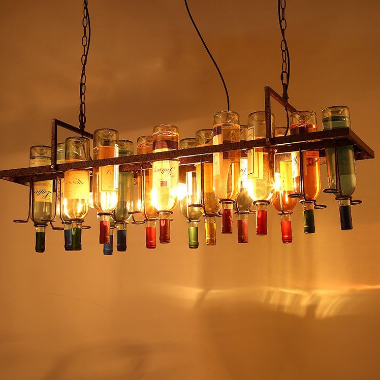 Colorful Wine Bottle Creative Chandelier Lamp Art Decorative Retro Hanging Light for Restaurant Bar