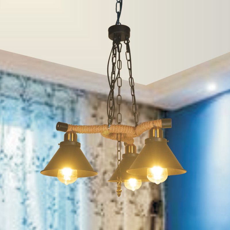 Metalen kegel kroonluchter industriële stijl 3/6 lichten woonkamer hanglamp in zwart