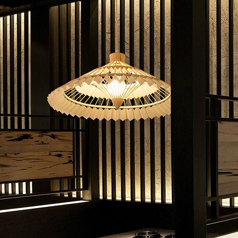 Conical Ceiling Lamp Chinese Bamboo 1 Bulb 16"/19.5" Wide Wood Pendant Lighting Fixture