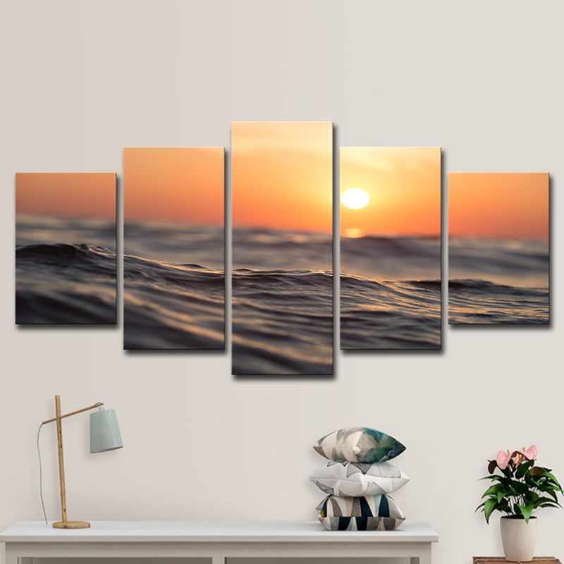 Yellow Sunset Wall Art Close-Up Sea Water Tropical Multi-Piece Canvas Print