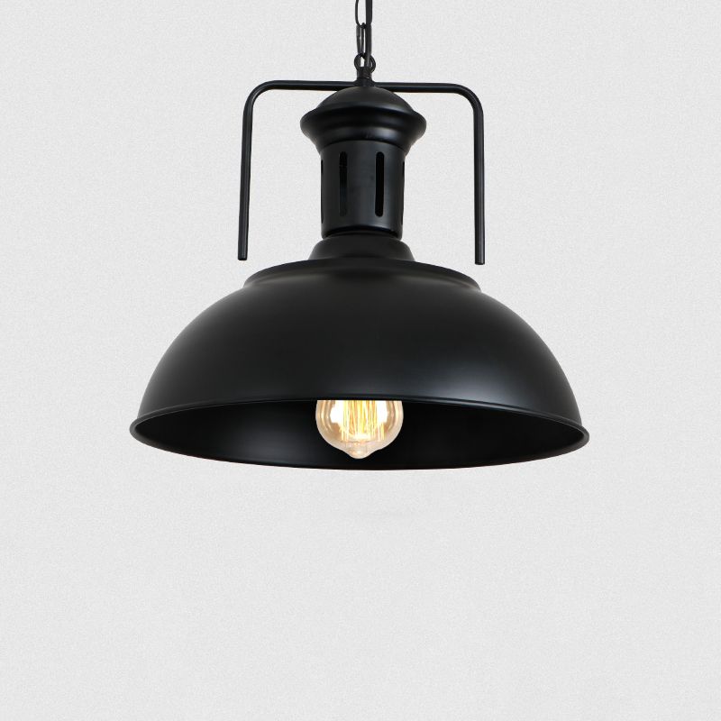 1-Light Dome Shade Pendant Lamp, Contemporary Industrial Metal Hanging Light with Handle