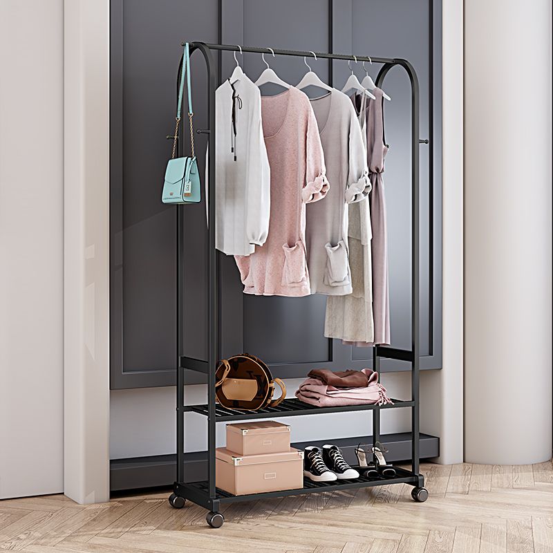 Luxurious Metallic Coat Hanger Free Standing Double Shelves Design Coat Rack