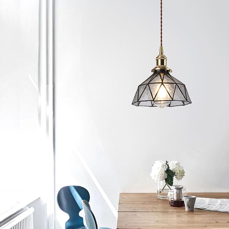 Icy Clear Glass Hanging Lamp Geometrisch Patroon 1 Lichte kom Tiffany-stijl Hanglamp in de stijl