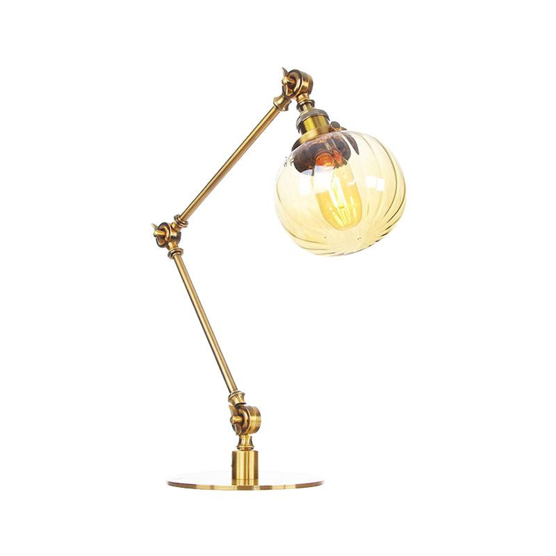 Industrial Global Table Lamp Amber/Clear Glass 1 Light Restaurant Table Light with Adjustable Arm in Black/Brass Finish