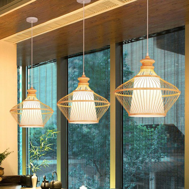 Curvy Tea Room a sospensione Bamboo Bamboo Single South-East Asia Suspension Lampone