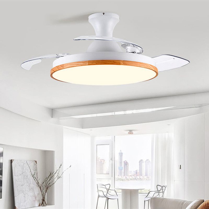 Semi Flush Mount Fan Light Minimalist Round Ceiling Light with Retractable Blades