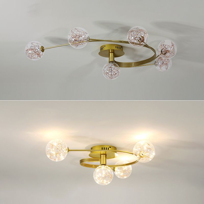 Modern Clear Glass Flush Light Fixtures Spherical Flush Mount for Bedroom