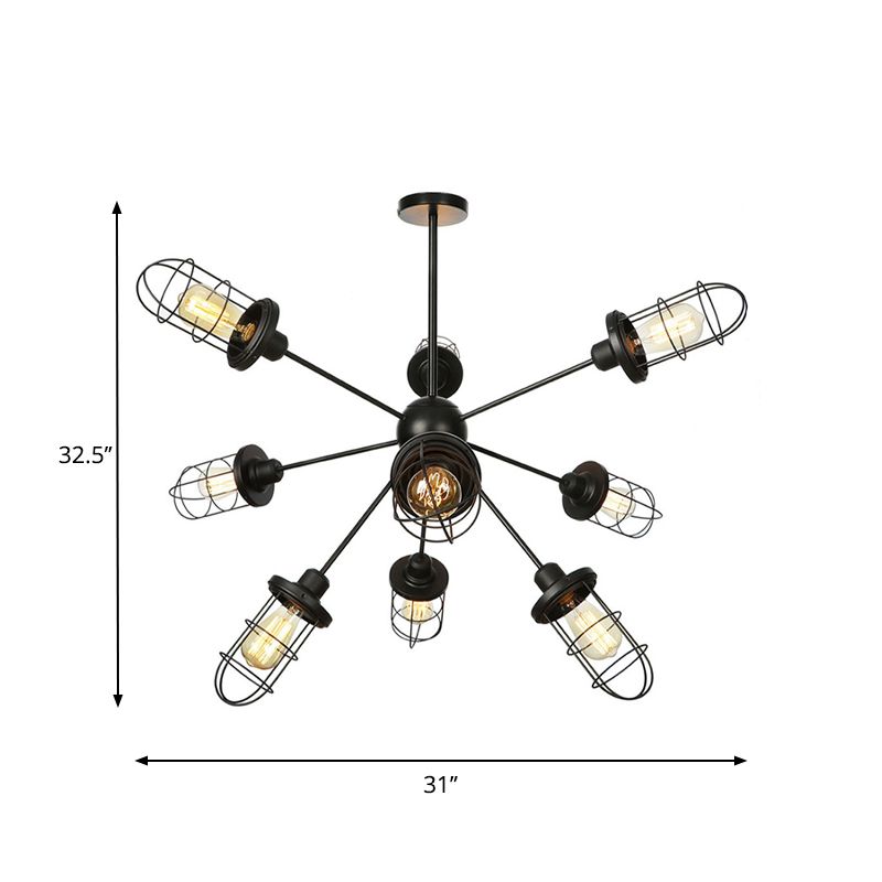 Gekooide kroonluchter lamp boerderij stijl ijzer 9/12/15 lichten zwarte afwerking hangende plafondarmatuur met sputnik ontwerp