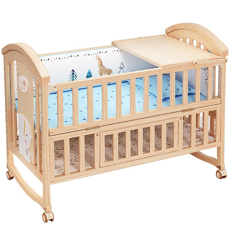 Farmhouse / Country Wood Washed Natural with Adjustable Height Baby Crib