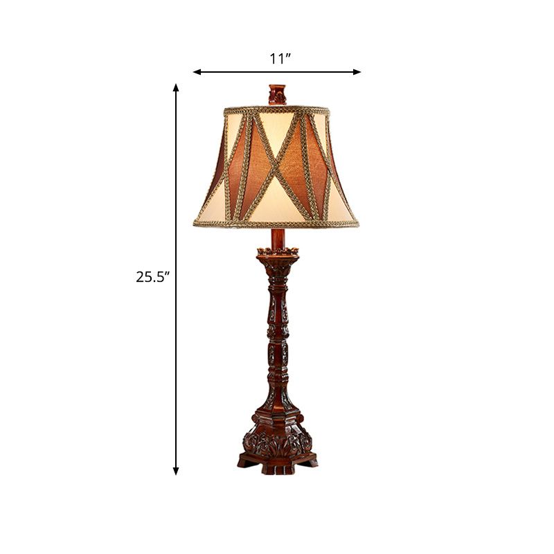 25,5 "/27,5" H Retro Empire Shade Desk Light 1 Bulbe Tissu Night Table Lampe en marron pour chambre d'hôtes