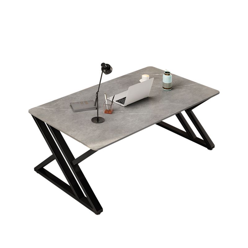 Rectangular Shaped Office Desk 2 Legs Writing Desk in Grey for Home