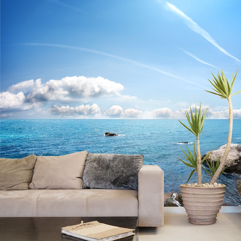 Tropical Sunny Seascapes Mural for Bedroom Custom Wall Decor in Blue, Non-Woven Cloth