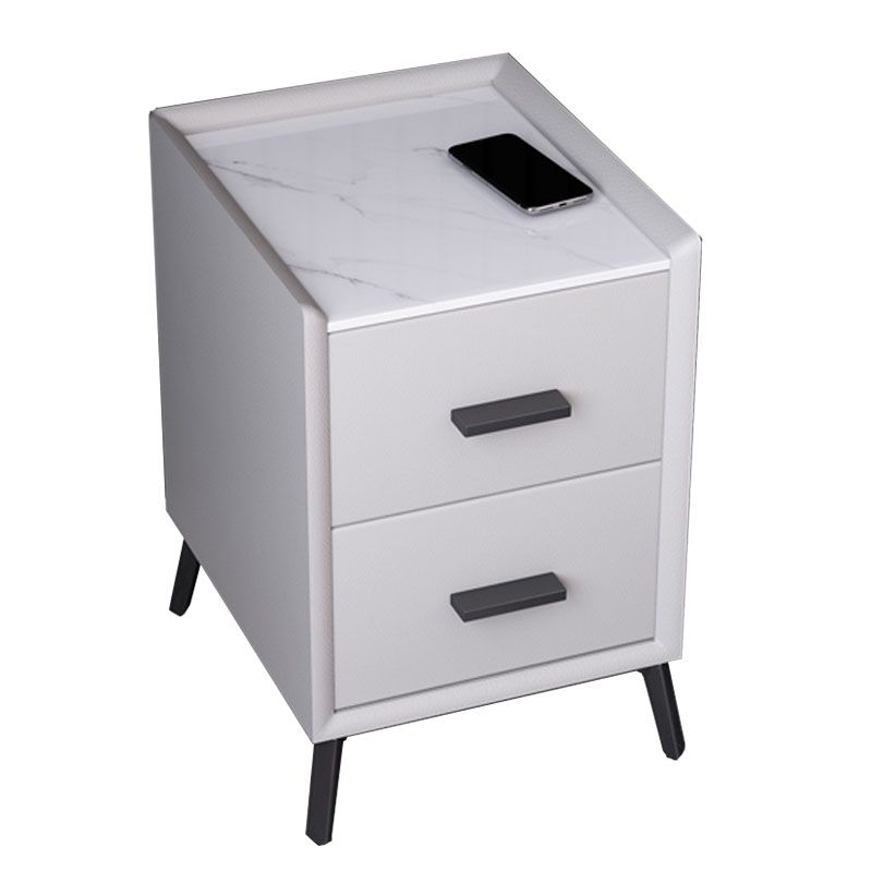 Modern Stone Top Night Table 3 - Drawer Nightstand with Black Legs