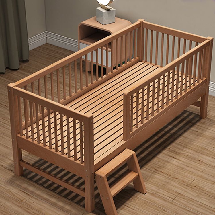 Contemporary Natural Solid Wood Baby Crib with Guardrail Wood Crib