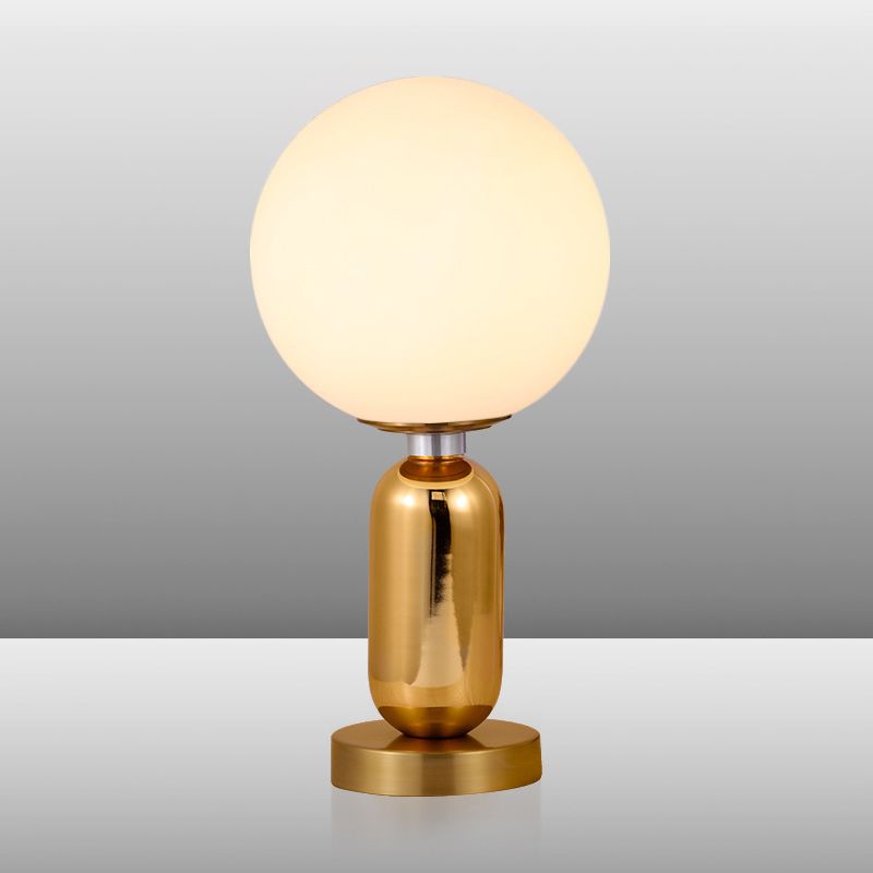 Contemporary Ball Shape Wall Lamp White Glass Single Light Study Room Wall Mounted Lighting with Metal Base in Gold