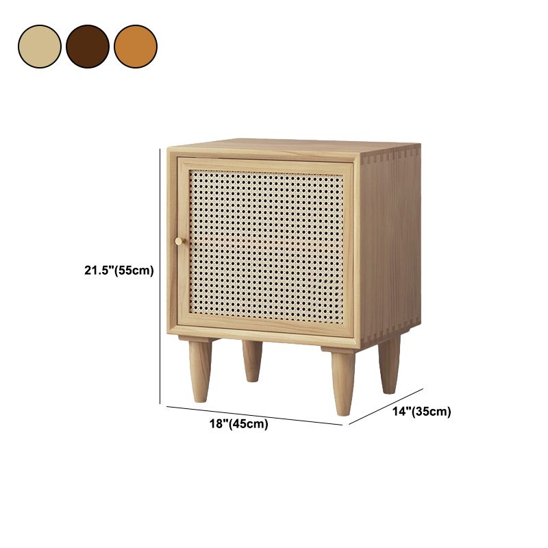 Modern Rattan Nightstand Lower Shelf Bedside Cabinet with Door for Bedroom