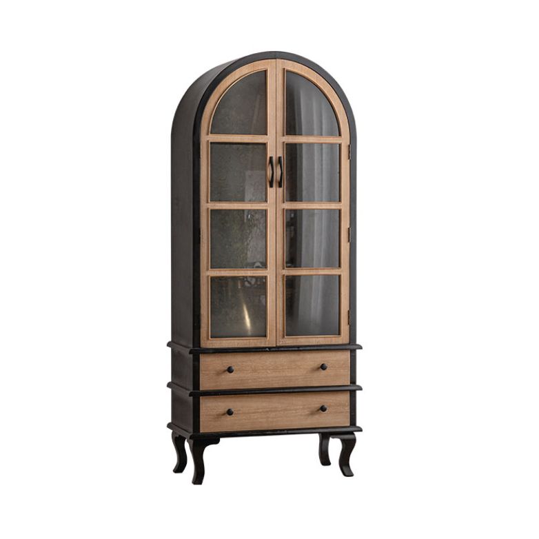 Traditional Display Stand Solid Wood Glass Doors Hutch Cabinet for Bedroom