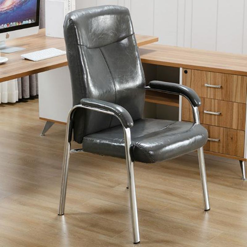 Chrome Frame Modern Desk Chair with Arms Faux Leather Task Chair with Metal Legs