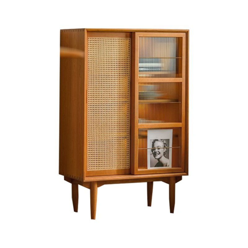 Sliding Glass Door Wood Sideboard Modern Server Cabinet with Storage for Dining Room