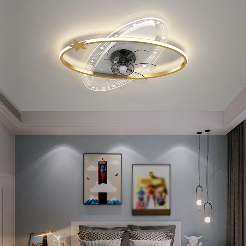 Nordic Style Geometric Fan Light Metal LED Flush Mount Light for Bedroom