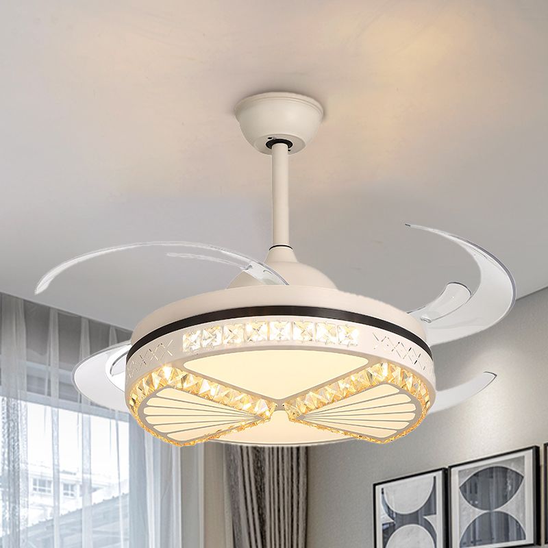 Apricot Cutout Semi Flush Fan Light Modern Reversible 8 Blade Beveled Crystal LED Indoor Lighting