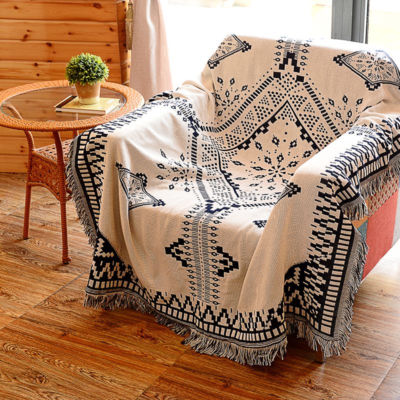 Blue-White Boho Chic Rug Synthetics Rhombus Pattern Carpet Pet-Friendly Area Rug for Dining Room