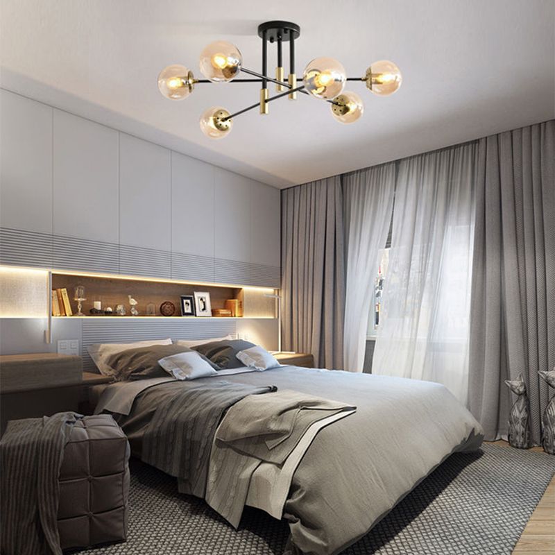 Globe Glass Ceiling Fixture in Modern Creative Style Electroplate Iron Semi Flush Mount for Bedroom