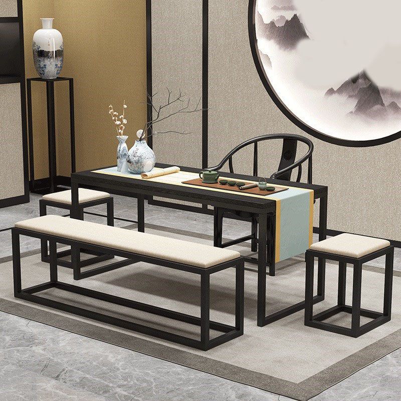 Contemporary Upholstered Bench Home Seating Bench with Black Legs