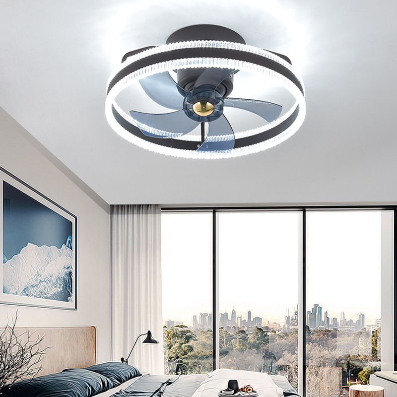 5-Blade Modern LED Ceiling Fan Metallic Black Fan with Light for Home