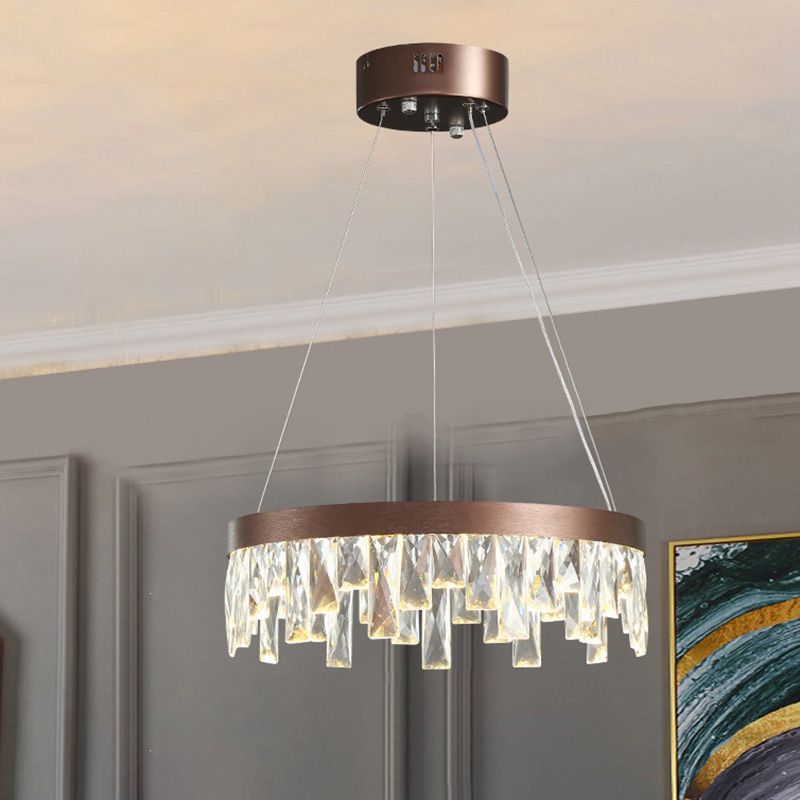 Anello soggiorno a sospensione del lampadario Luce Crystal Crystal Blocco LED Sospensione Contemporanea Light in marrone, largo 16 "/23,5" /31,5 "